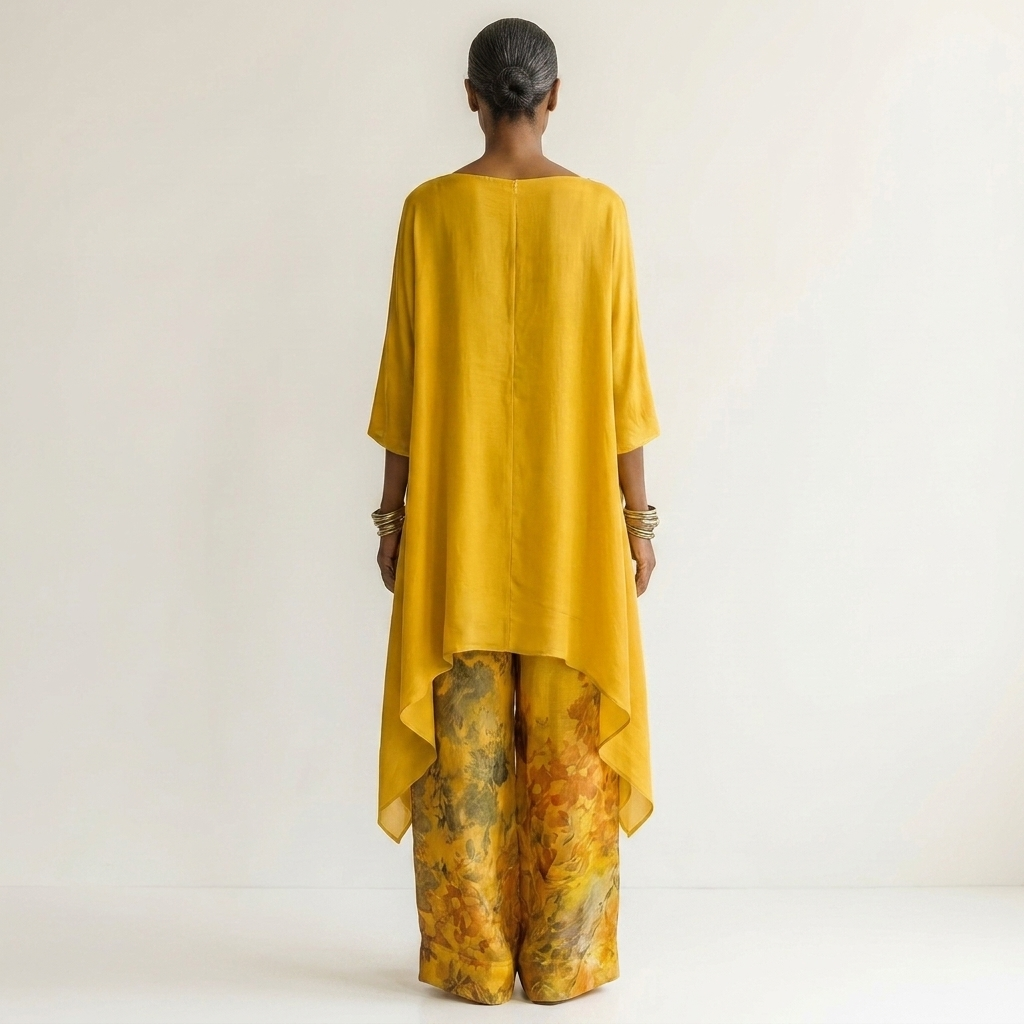 Completo due pezzi con tunica asimmetrica e pantaloni