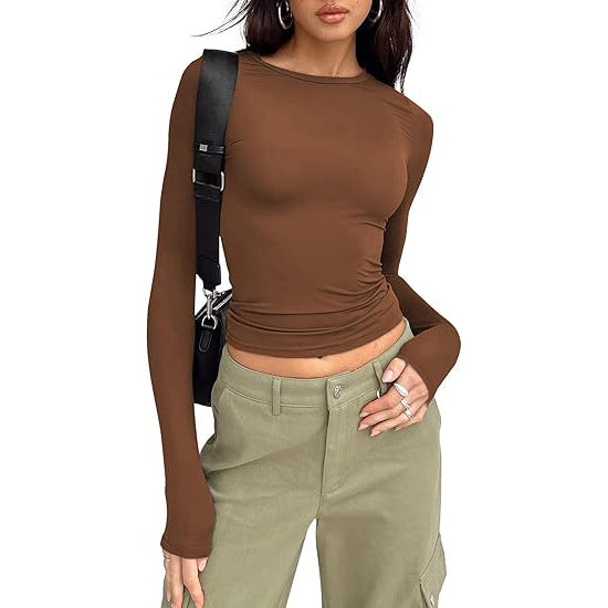 Top basic a girocollo con maniche lunghe