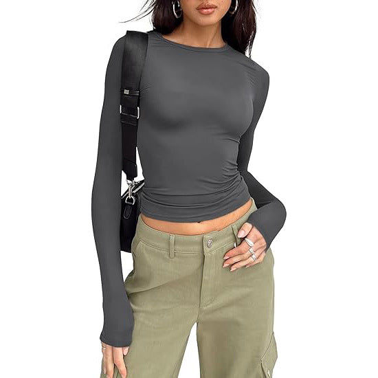 Top basic a girocollo con maniche lunghe