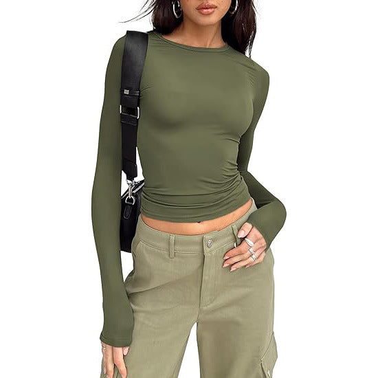Top basic a girocollo con maniche lunghe