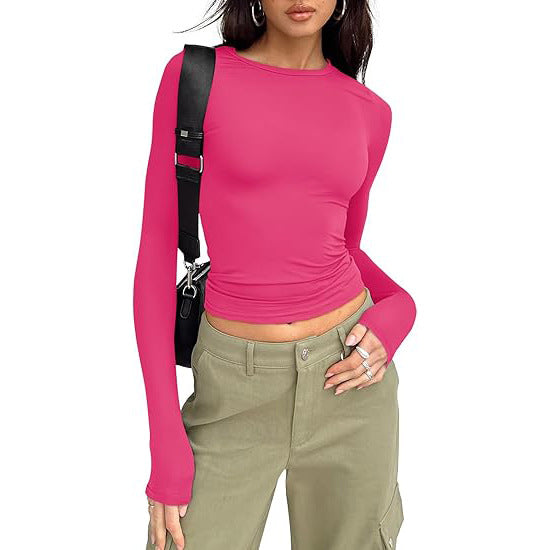 Top basic a girocollo con maniche lunghe