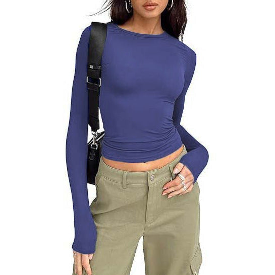 Top basic a girocollo con maniche lunghe