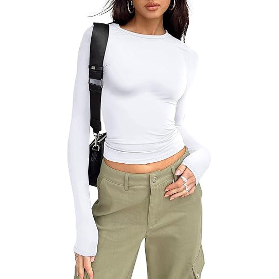 Top basic a girocollo con maniche lunghe