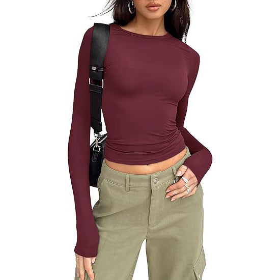 Top basic a girocollo con maniche lunghe