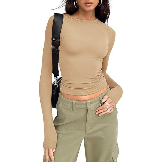 Top basic a girocollo con maniche lunghe