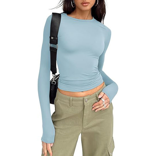 Top basic a girocollo con maniche lunghe