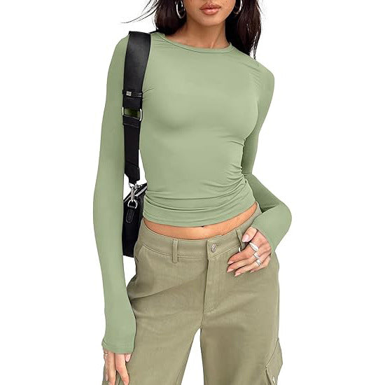 Top basic a girocollo con maniche lunghe