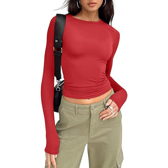 Top basic a girocollo con maniche lunghe