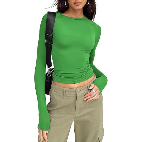 Top basic a girocollo con maniche lunghe