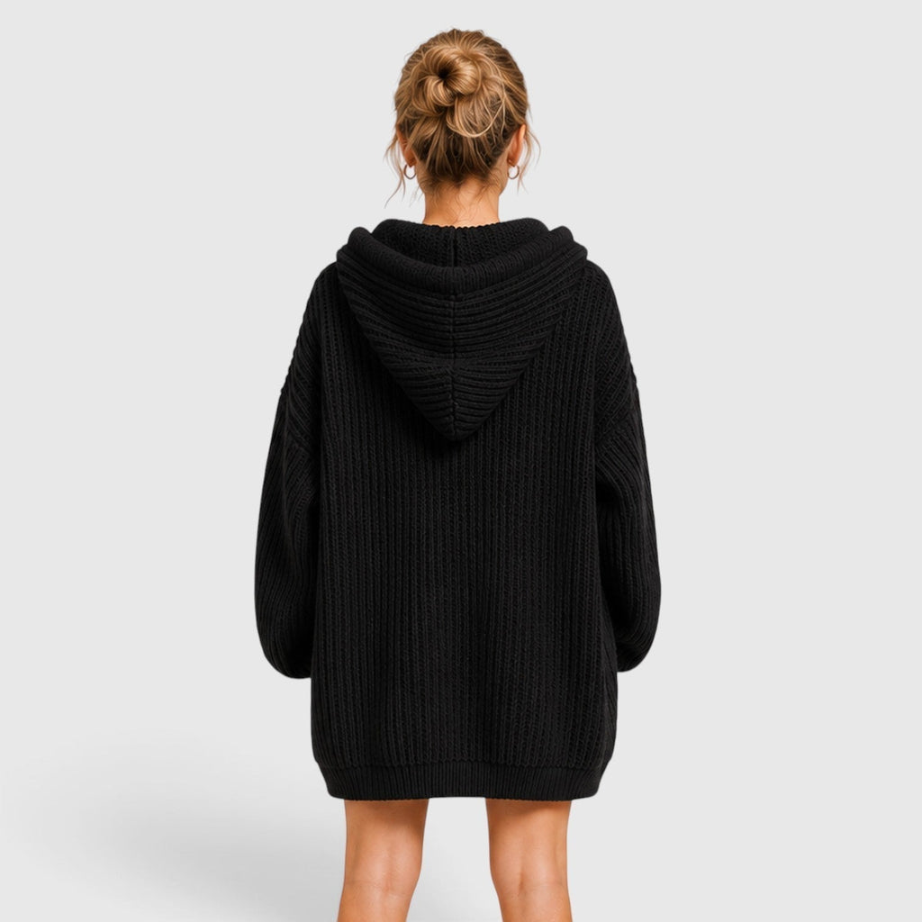 Felpa oversize in ciniglia con cappuccio e scollo a V