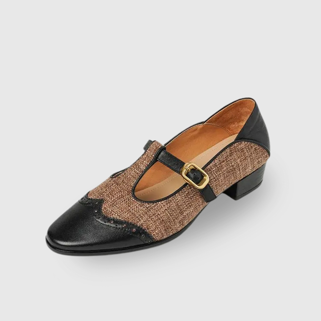 Scarpe con cinturino a T e fibbia dorata