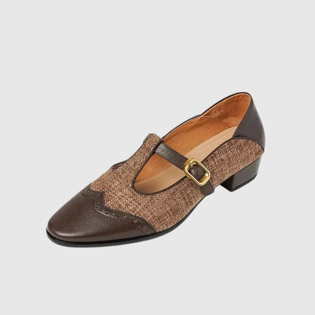 Scarpe con cinturino a T e fibbia dorata