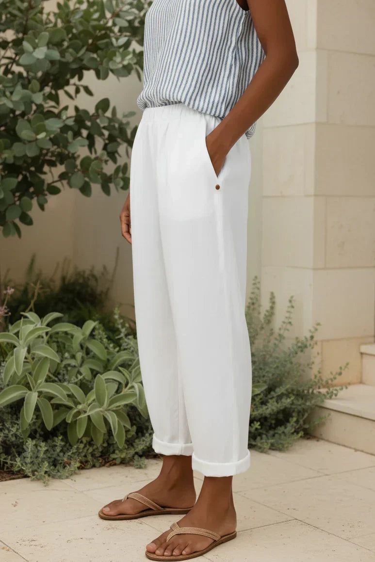 Pantaloni cropped con elastico in vita