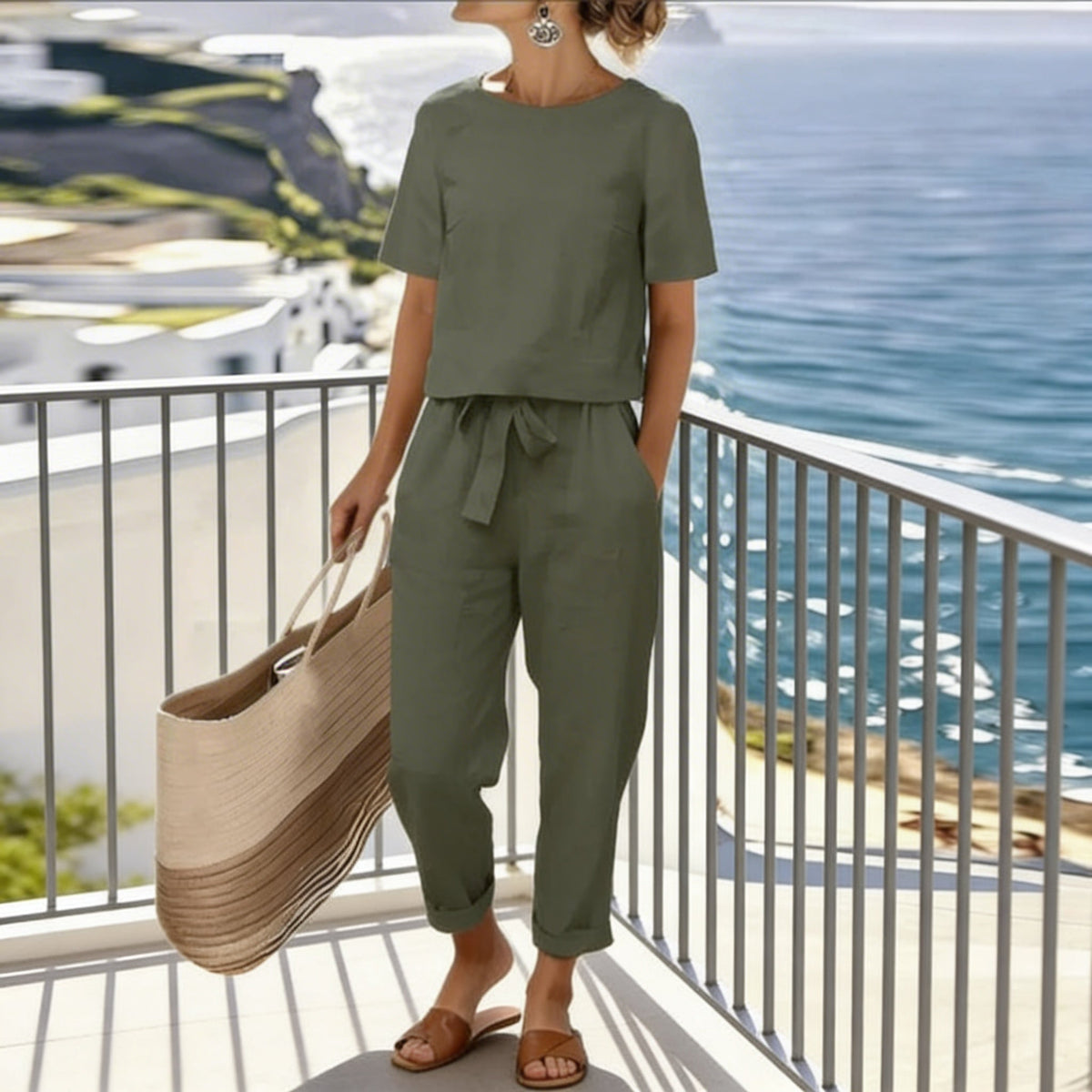 Completo con top a portafoglio e pantaloni sartoriali