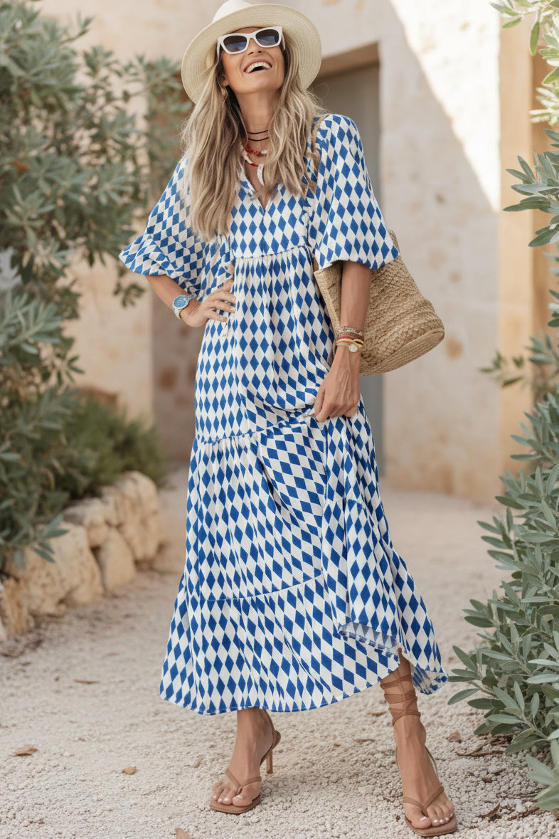 Abito lungo in stile boho con scollo a V
