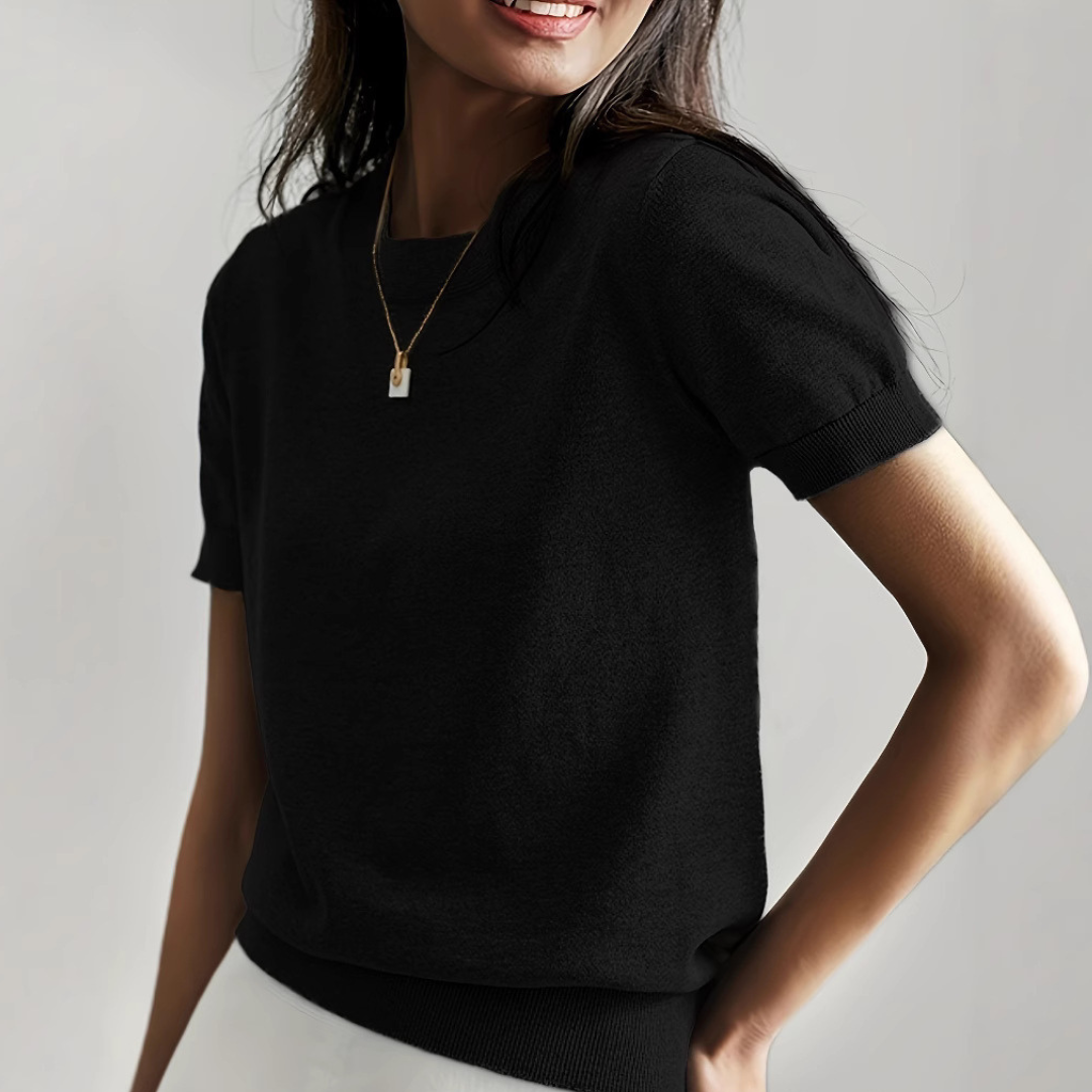 Top basic a girocollo con maniche corte