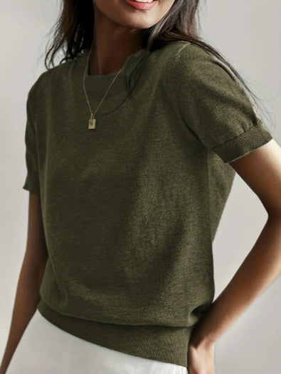 Top basic a girocollo con maniche corte