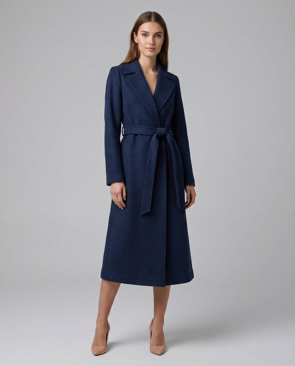 Trench in misto lana con revers e cintura