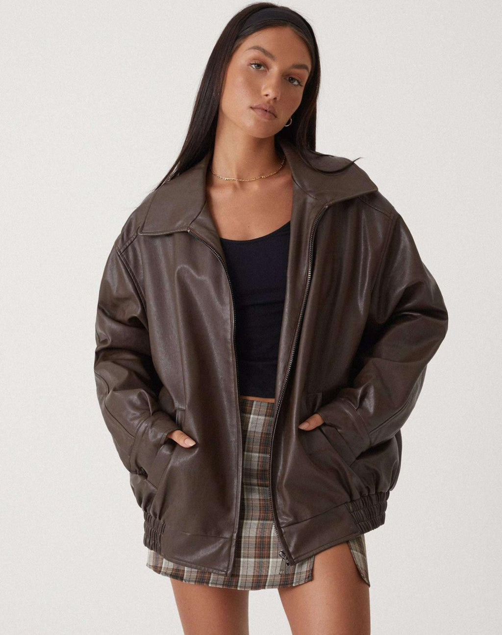 Giacca lunga oversize effetto pelle