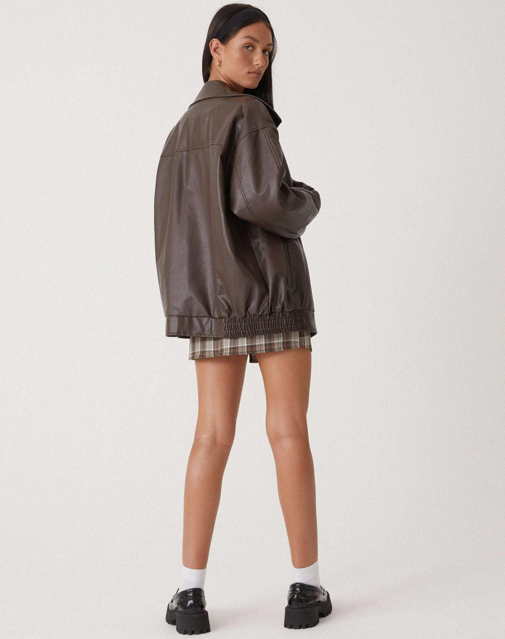 Giacca lunga oversize effetto pelle