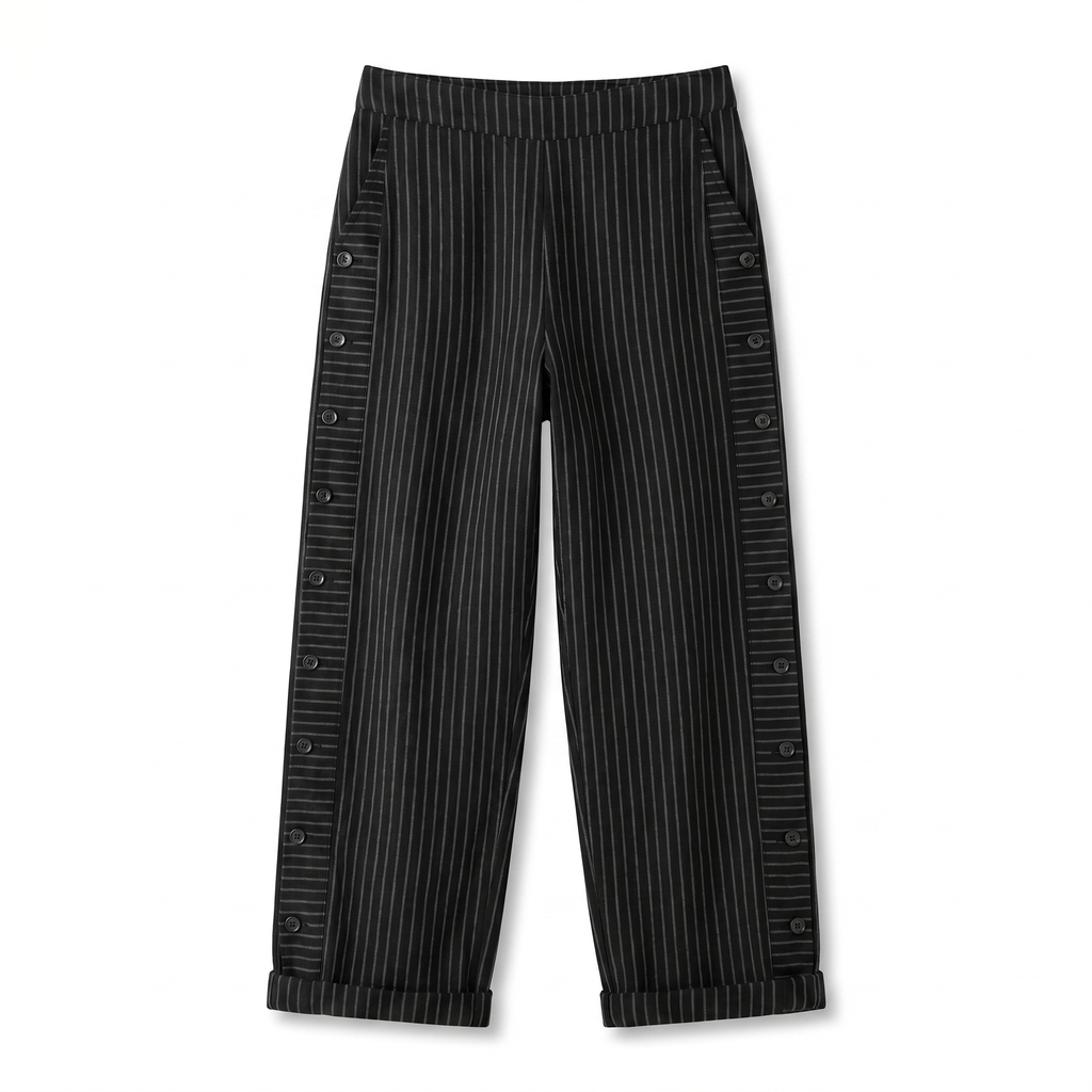 Pantaloni dritti con banda laterale a righe e bottoni