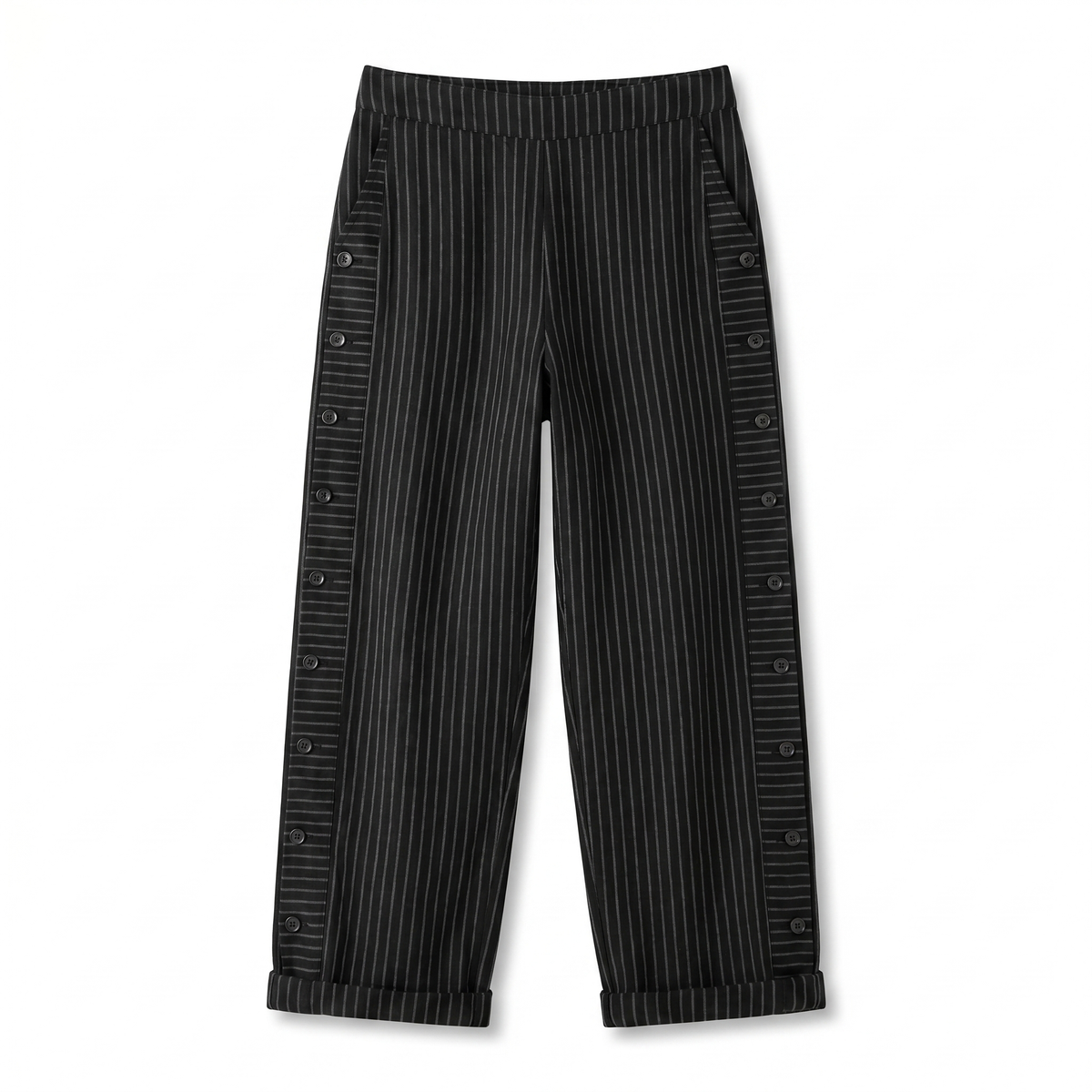 Pantaloni dritti con banda laterale a righe e bottoni
