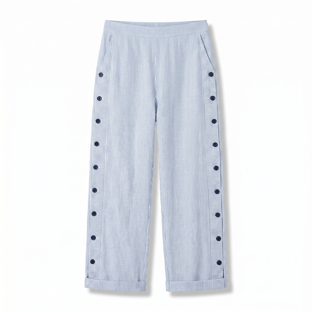 Pantaloni dritti con banda laterale a righe e bottoni