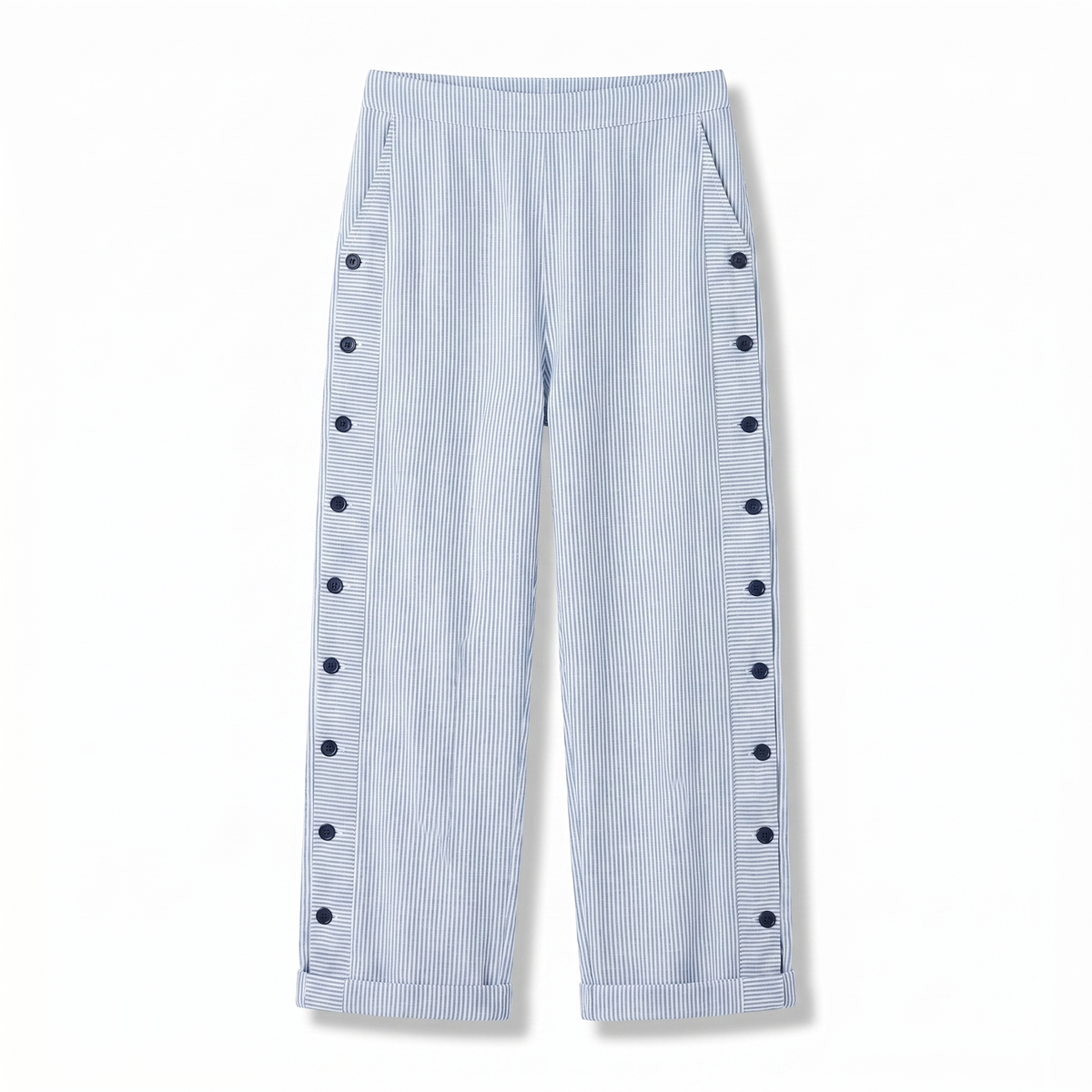 Pantaloni dritti con banda laterale a righe e bottoni