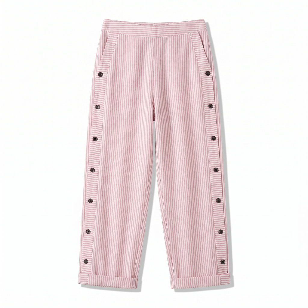 Pantaloni dritti con banda laterale a righe e bottoni