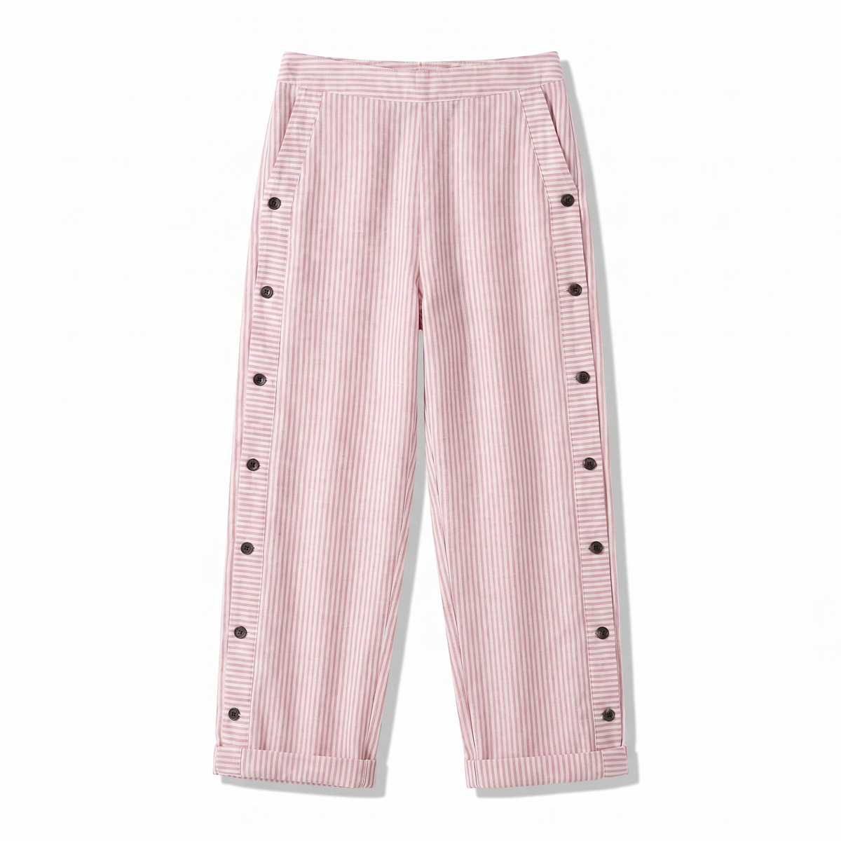 Pantaloni dritti con banda laterale a righe e bottoni